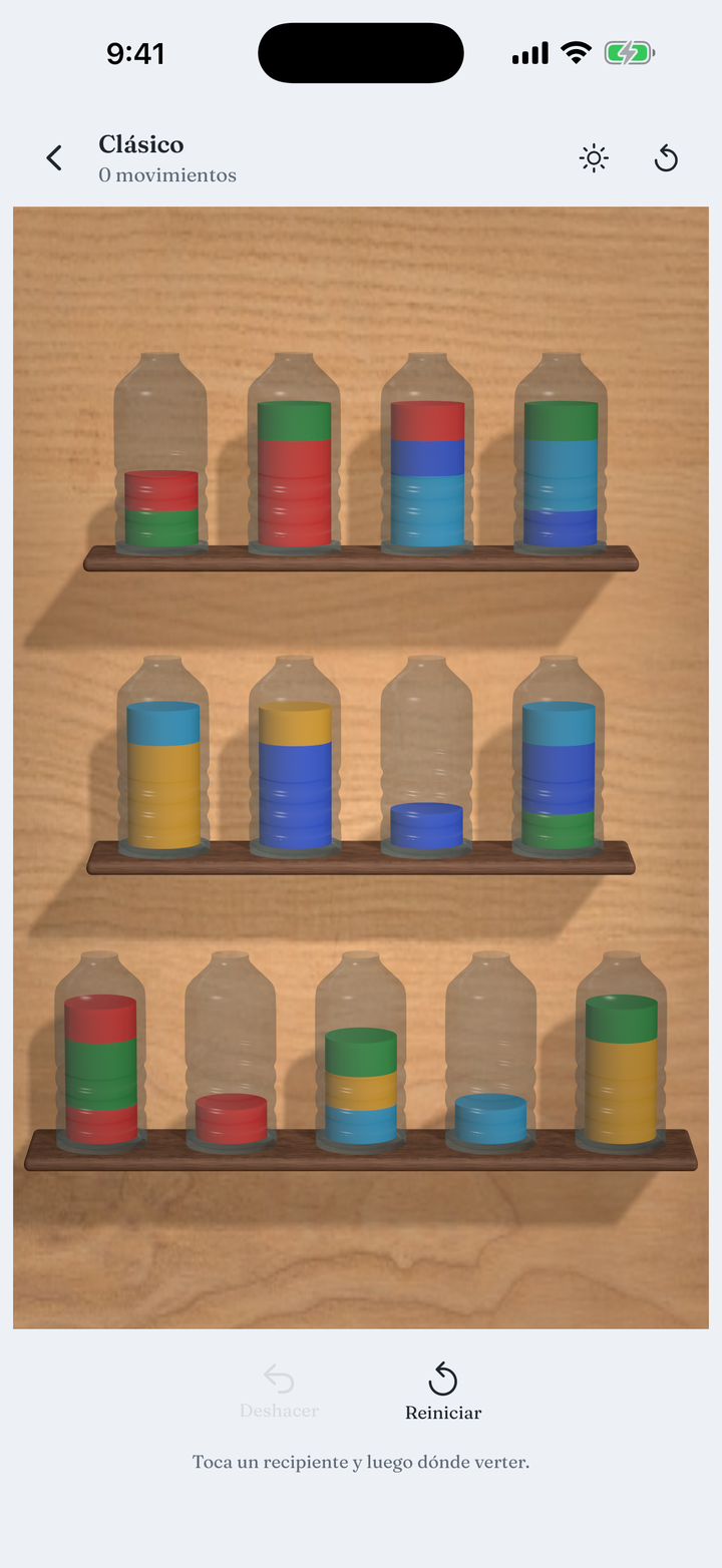 A board of glass vessels filled with layered colour